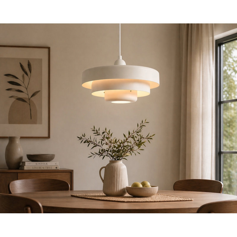  Luminaire suspendu blanc scandinave à trois niveaux, lustre à disques superposés, largeur de 16,9 po