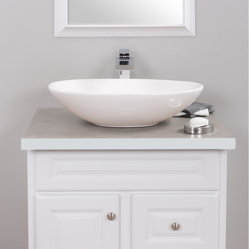 Lavabo de salle de bain ovale en céramique avec robinet, Chrome