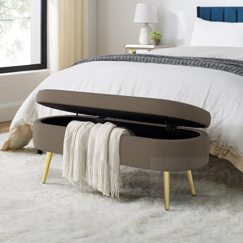 Oval Storage Bench With Metal Legs, Brown