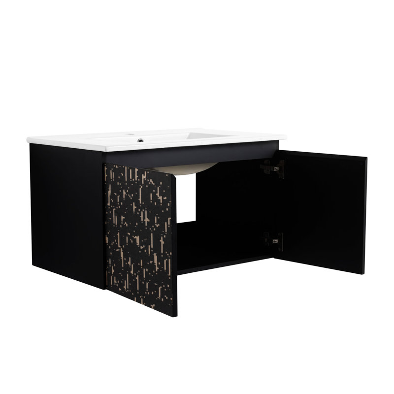 Meuble-lavabo mural flottant 30 po avec lavabo en céramique et porte d'armoire à fermeture douce en céramique, porte, meuble-lavabo