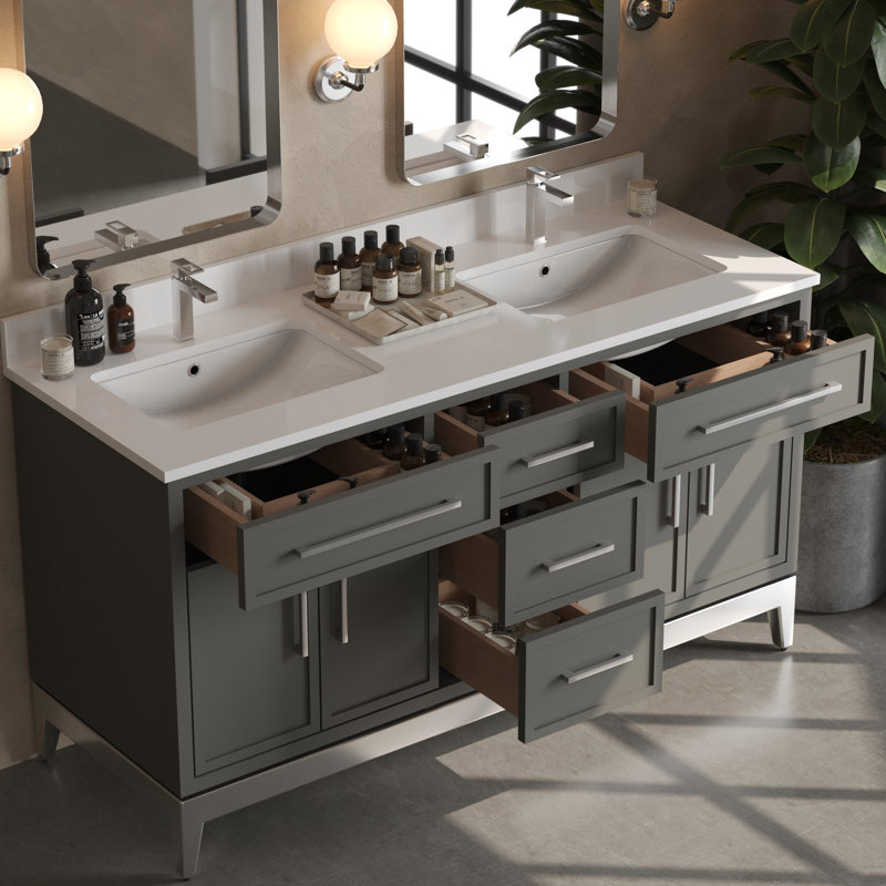 Meuble-lavabo double 63 po Korhonen, Gris
