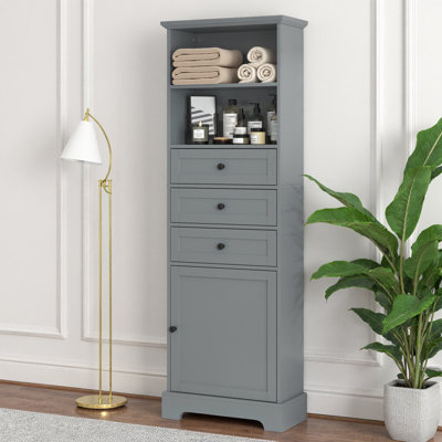 Armoire haute de luxe moderne de style campagnard, rangement mince 67,3 po avec 3 tiroirs et tablettes réglables, rangement autoportant pour la salle de bain et le bureau