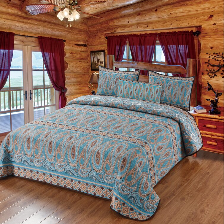 Alcott Hill® Fort Hamilton Light Rock Teardrop Paisley Sky Blue & Brown  Boho Damask Pattern Decorative Quilt Bedding Set