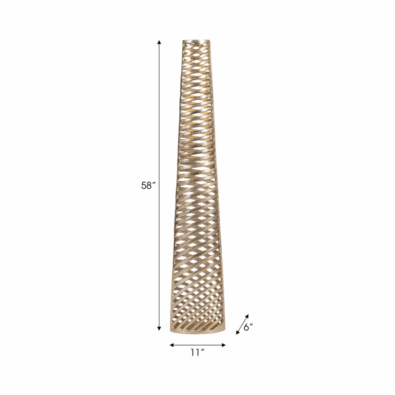 Treyton Aluminum Vase with Openwork Spiral Design, Champagne, 58" H x 11" W x 6" D