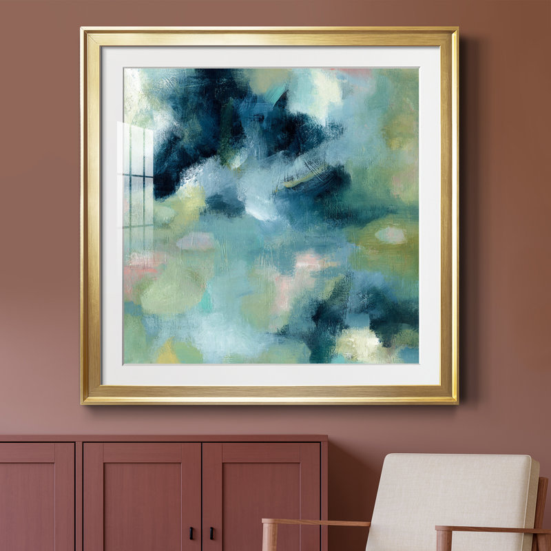 Jardin d'eau - peinture encadrée, Papier encadré doré, H 30,5 po x l 30,5 po x P 1,5 po