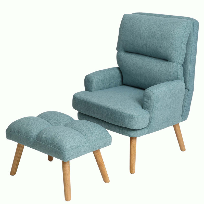 Fauteuil d'appoint avec repose-pieds Deeda, Lin vert