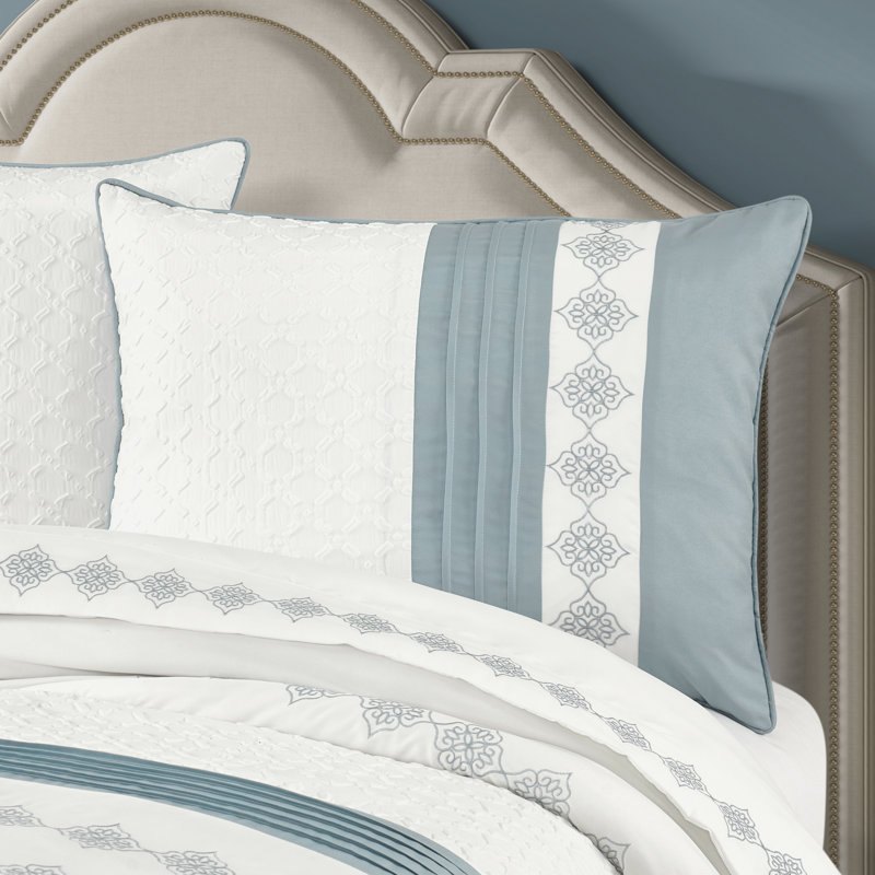 Trilogie 3 pièces Ensemble d'édredon bleu, Édredon pour très grand lit + 2 taies décorativ