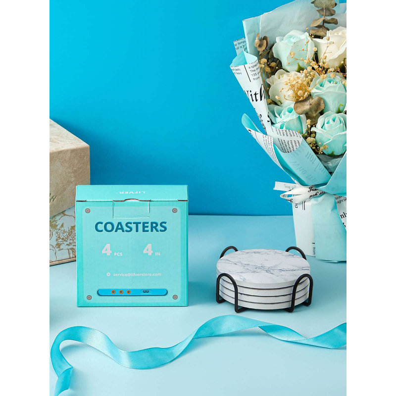  White Marble Coaster Set - 4 Piece