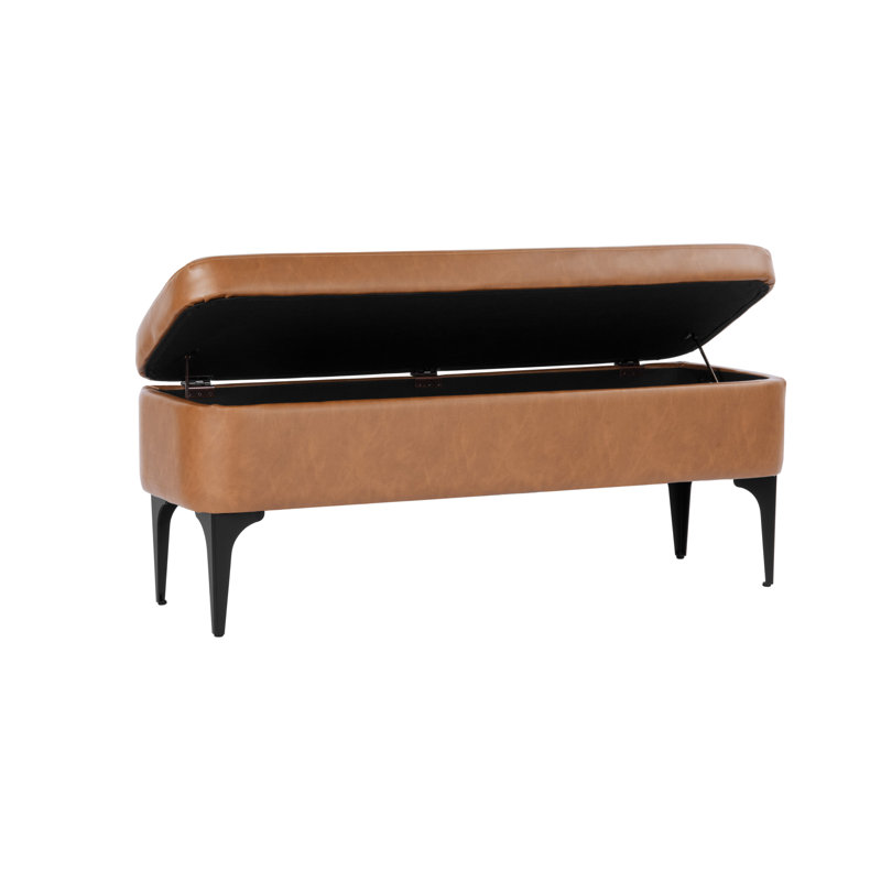 Ameelya Upholstered Storage Bench, Caramel Brown Faux Leather