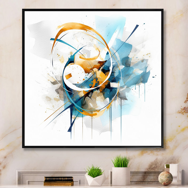«Blue Gold surreal melody I», reproduction d'art sur toile abstraite, H 24 po x l 24 po x P 1 po, Cadre flottant noir