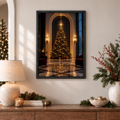 Toile brillante avec ornements dorés dans un grand foyer