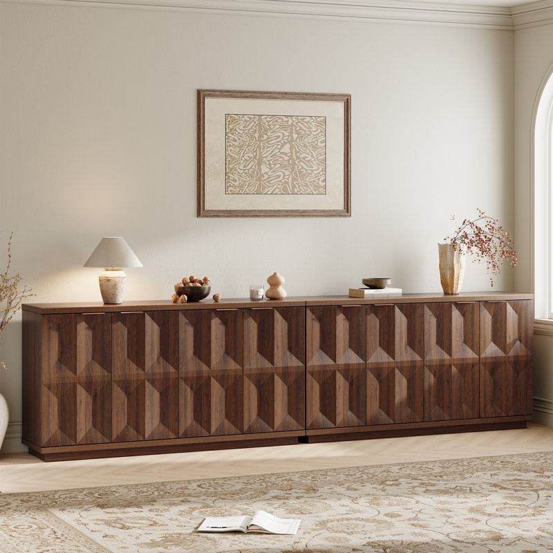Designer Modern Textured 59'' Three-dimensional Relief Sideboard（set Of 2）, Walnut