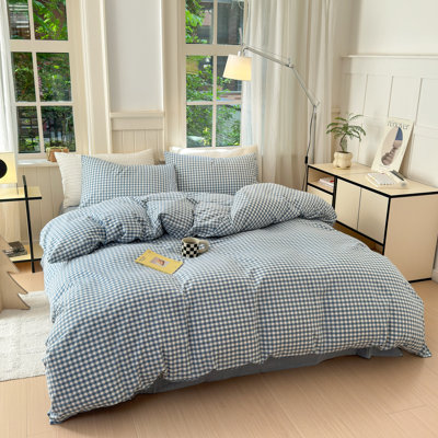 Washed Cotton Checkered Pattern Duvet Cover Set