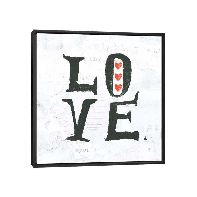 "Mots", "Love", art textuel sur toile tendue, H 18 po x l 18 po x P 1,5 po, Toile encadrée noire, Pas de tapis