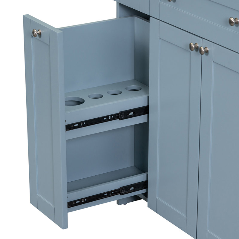 Blue 30-Inch Freestanding Bathroom Vanity with Ceramic Sink and Storage