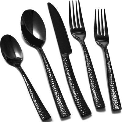 20-Piece Hammered Flatware Set - Stainless Steel Utensils For 4, Dishwasher Safe