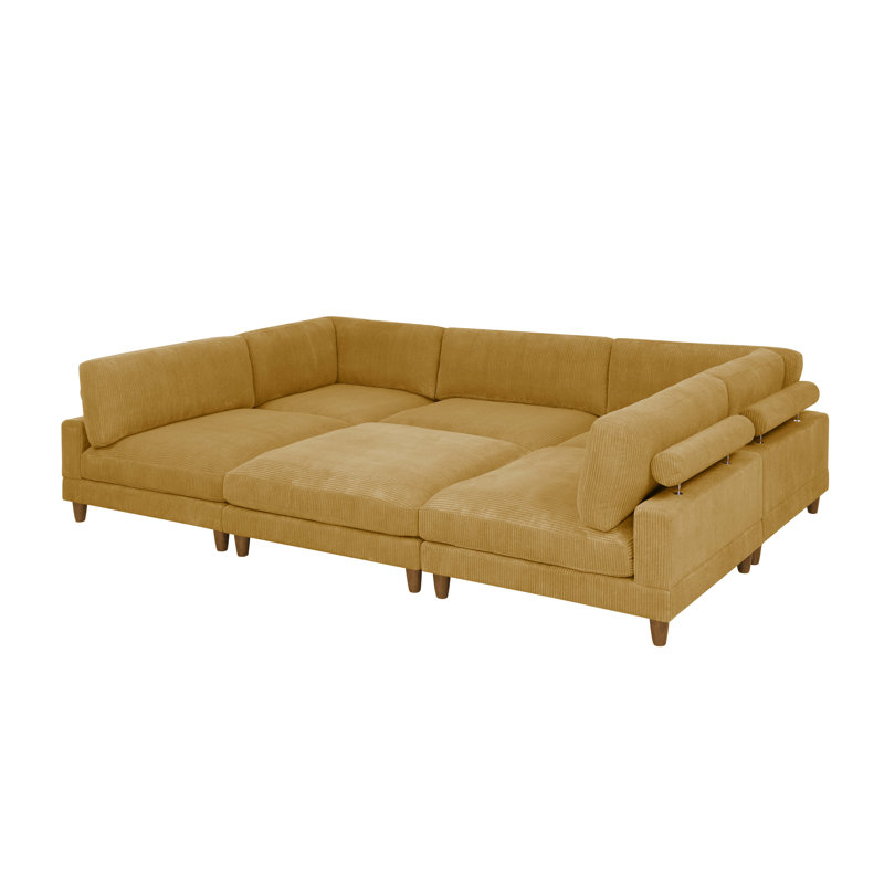 Espinosa Modular Sectional, Yellow Corduroy