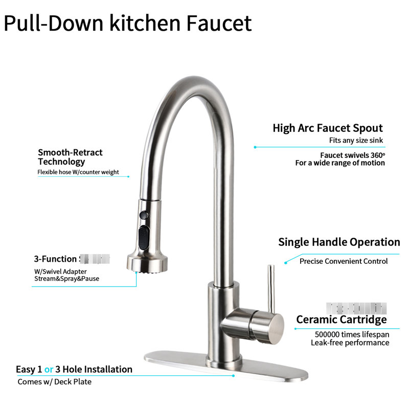 Stainless Steel Kitchen Faucet With Soap Dispenser, Brushed Nickel - Scratch Resistance, Rust Spot , Easy To Clean In Dispenser Scratches, Rust, And Spots, 1.8Gpm Max Flow Rate