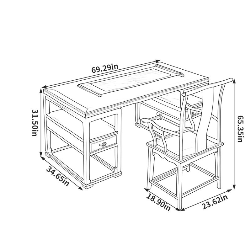 Nouvel ensemble de bureau et de chaises de style rétro chinois