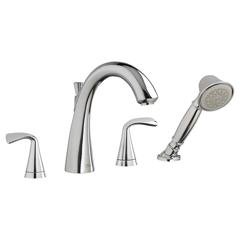 Garniture de robinet de baignoire romaine à fixation sur plateau à poignées doubles avec inverseur et douche à main Fluent