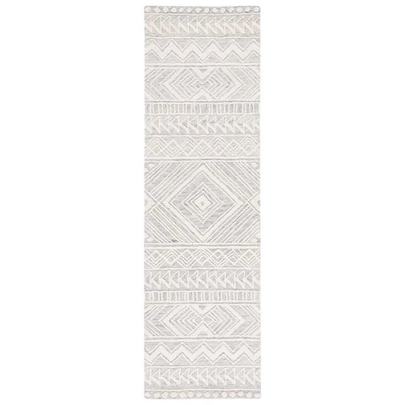 Kyndall Southwestern Handmade Tufted Wool Light Gray/Ivory Area Rug, Runner 2'3" x 8'