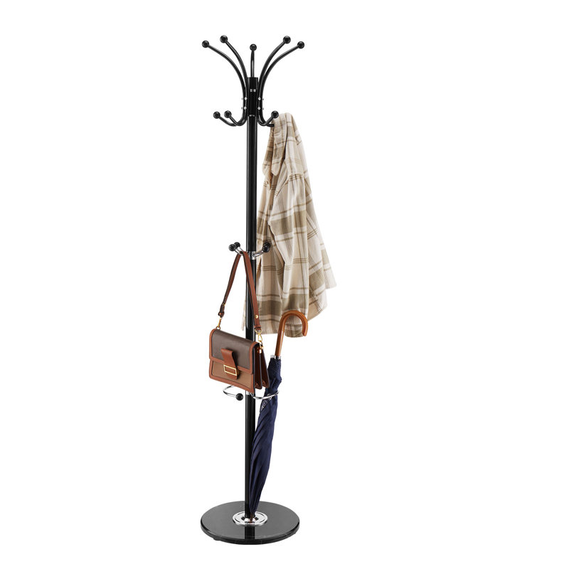 Freestanding Coat Rack Stable Base with Umbrella Holder & 14 Hooks