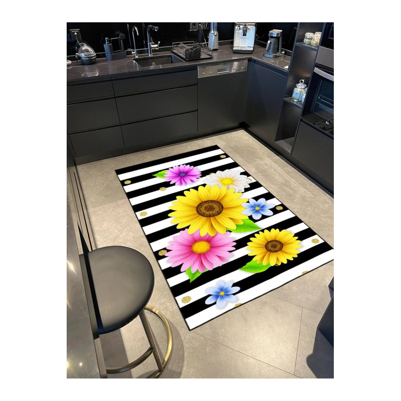 Tapis décoratif moderne à motif floral Daisy, Rectangle 5 pi x 9 pi 11 po