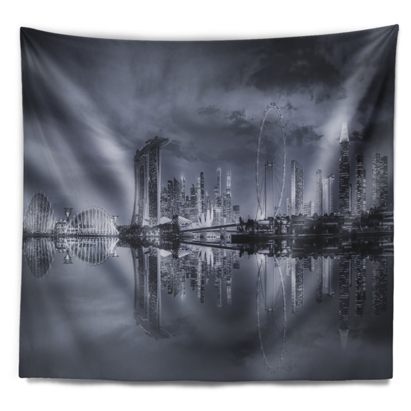Tapisserie de paysage urbain noir et blanc, H 68 po x l 80 po