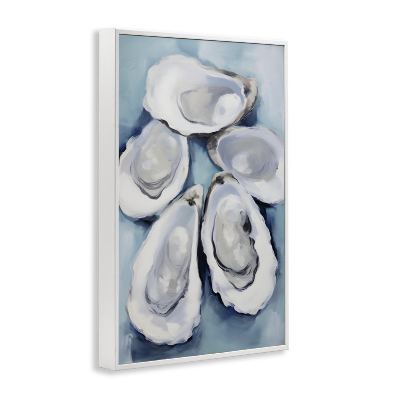 Cinq huîtres blanches, estampe numérique encadrée par Petal Prints Design, Estampe numérique encadrée blanc bord de mer