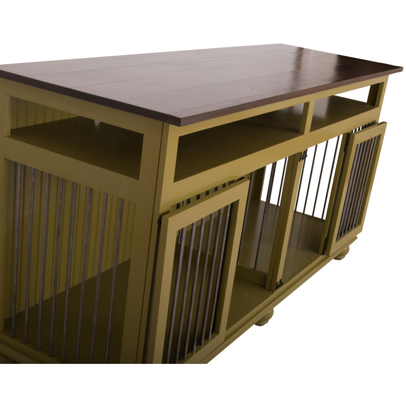 Caisse pour animaux Leela, Vert kaki / or Havane, Petit (H 35 po x l 64,5 po x P 23 po)