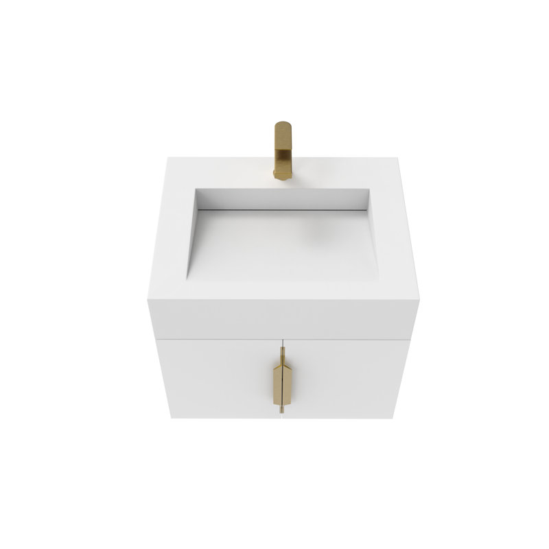 Ensemble de meuble-lavabo mural moderne flottant 24 po Nile, Plateau blanc, Blanc, Or