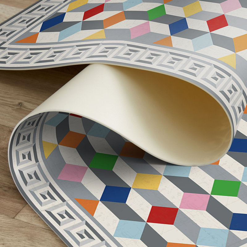  Cubic Mix Easy to Clean Vinyl Mat, Rectangle 2' x 4'