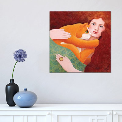 «Girl with Ginger Cat» par Vicky Mount - reproduction d'art
