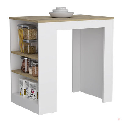 Kitchen Island, Kitchen Bar Table 36" H, 3-Side Shelves