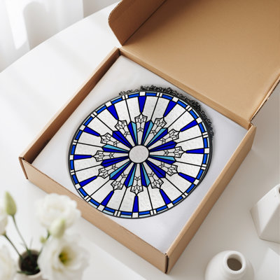 12"H Blue Radiant Stained Glass Window Panel