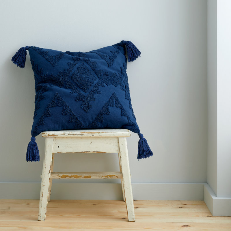 Imani Tassel Cotton Cushion, Navy