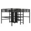 Lit mezzanine simple au-dessus d'un lit simple en métal avec bureau double, armoire et tablettes avec prise électrique pour économiser de l'espace et réduire le bruit-64790367