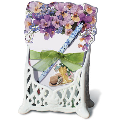 Ensemble de bureau en céramique avec bloc-notes et stylo - Blossom of Hope
