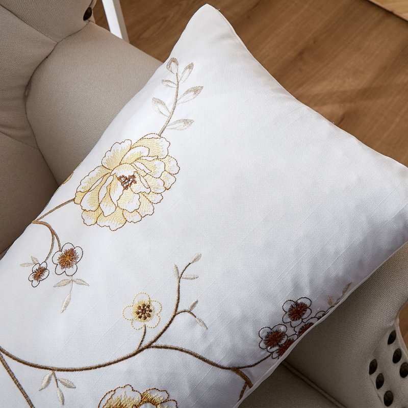 Spring Flower Embroidered Pillow Cover, Gold