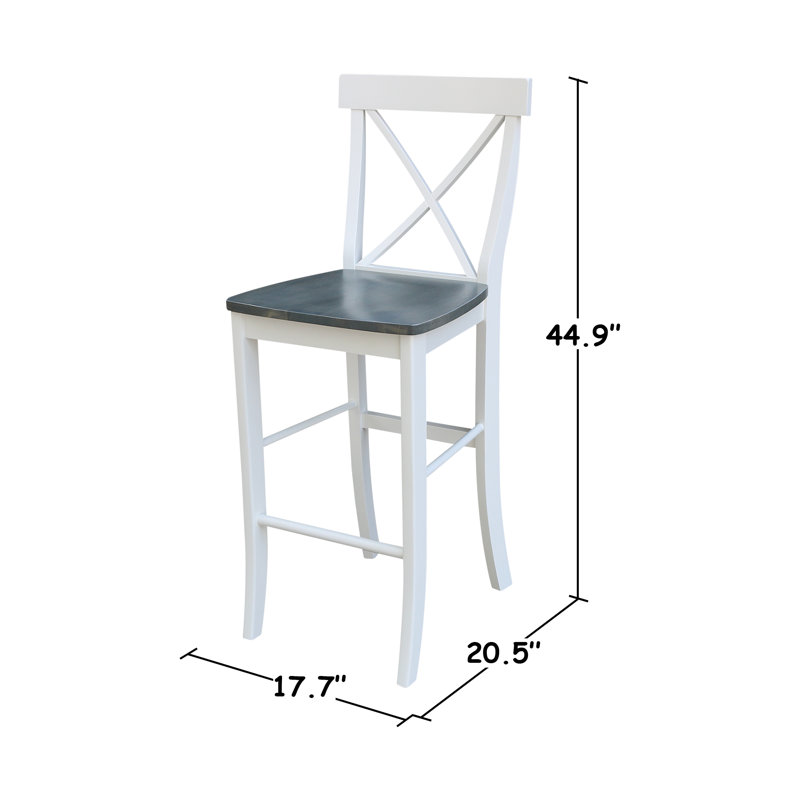 Tabouret de bar en bois massif Guzik, Tabouret de bar (siège d'une hauteur de 29 po), Blanc / gris bruyère