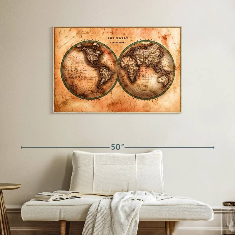 Hémisphères rustiques Reidy, 40 po x 27 po, Cadre flottant en bois naturel