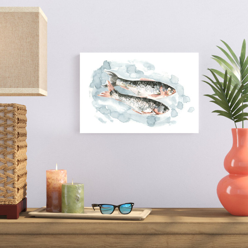 «Pisces pair II» par Emma Caroline - peinture sur toile tendue, H 12 po x l 18 po