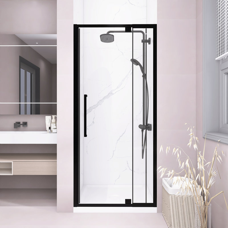 36" X 72" Semi-Frameless Pivot Hinged Glass Shower Door With 1/4" Tempered Glass