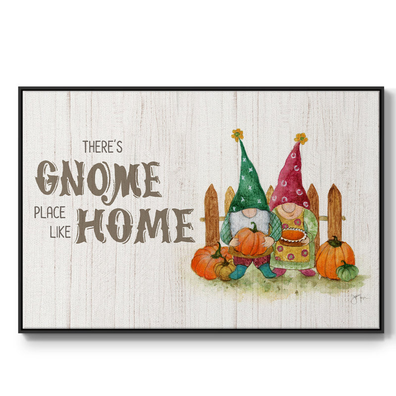 «Gnome Place Like Home», toile tendue avec châssis, H 27 po x l 41 po x P 1,5 po, Toile avec cadre flottant noir