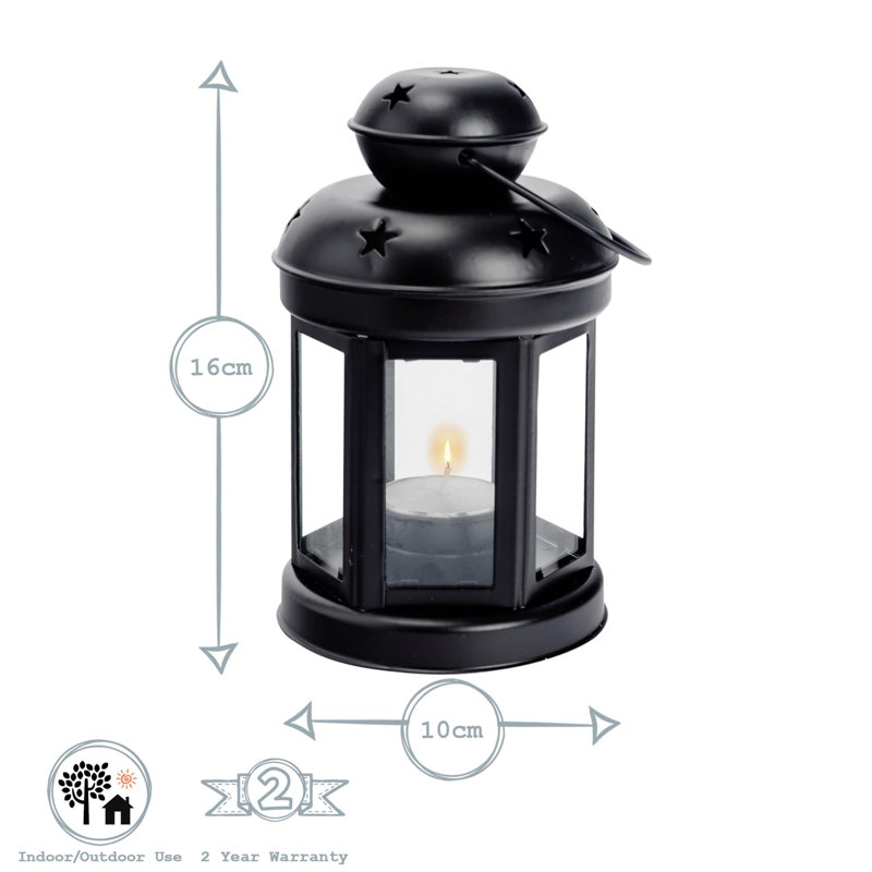 Nicola Spring - Metal Hanging Tealight Lanterns - 16cm, Black, 1
