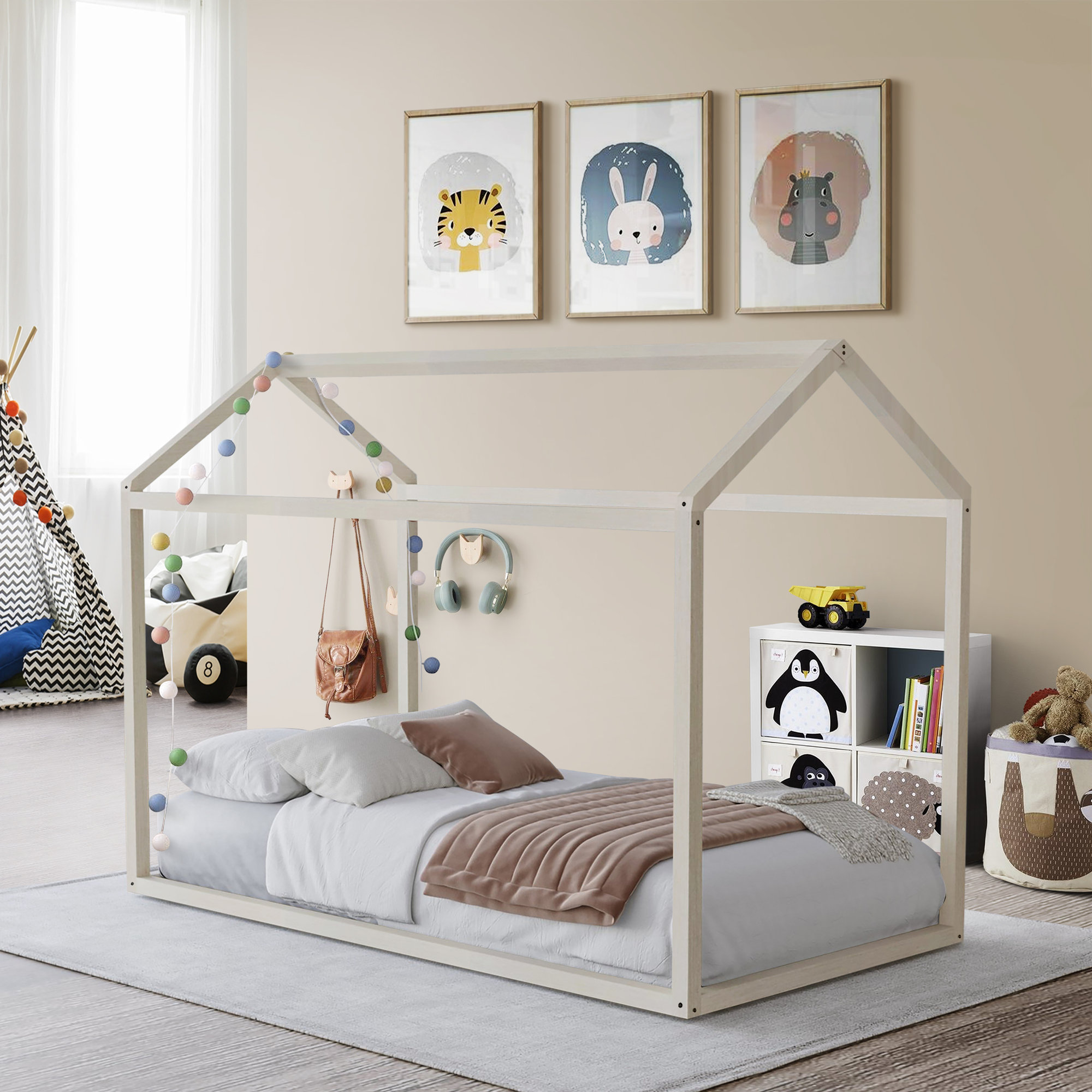 Zirke Twin Canopy Bed by Harper Orchard, Antique Gray