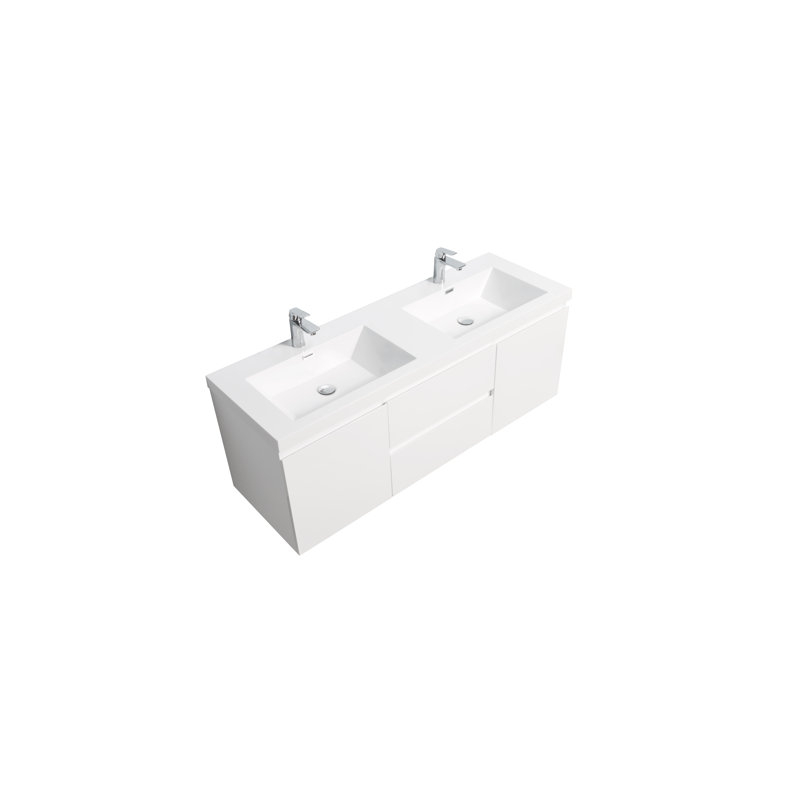 59'' Double Bathroom Vanity with Plastic Top, Gloss White