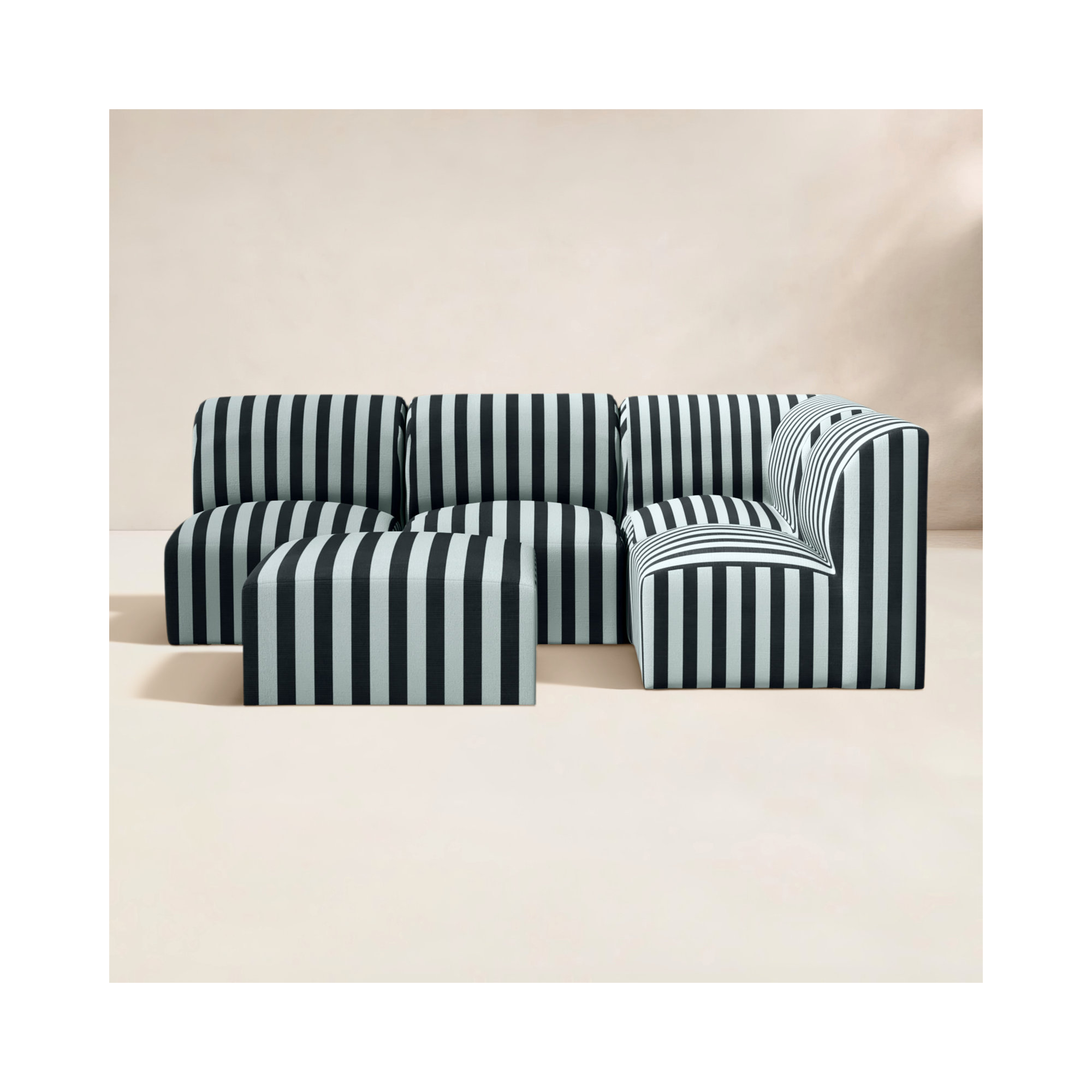 Praia Sunbrella® Modular Outdoor Sofa With Ottoman, Expressive Mist Striped Sunbrella®