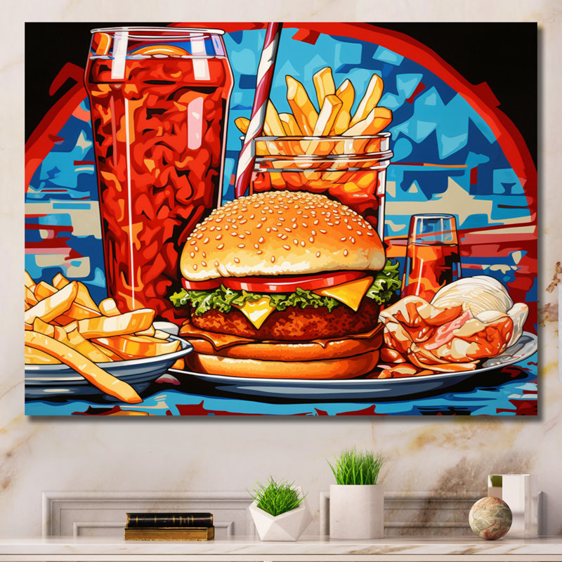 Pop Fast Food Hamburger Meal I sur impression sur toile, H 12 po x l 20 po x P 1 po, Toile tendue