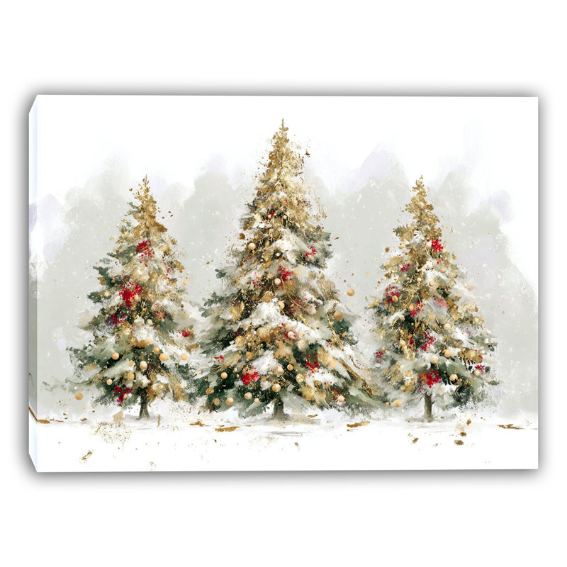 «Golden Glow Christmas Trees», art mural sur toile tendue, H 16 po x l 12 po